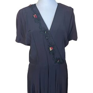 Vintage 80s Karen Alexander Black Victorian Gothic Maxi Dress 10 Embroidery Read